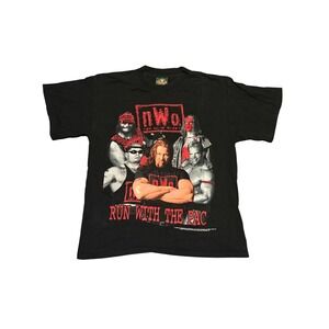 Vintage 1998 WCW nWo Wolfpac Run With The Pac T-Shirt Kids XL Logotel Black
